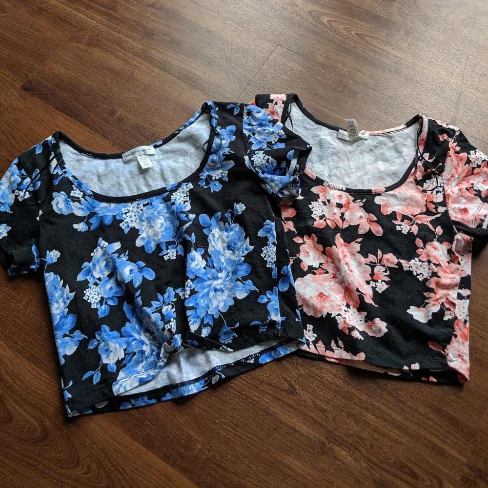 Blue and Pink Floral Crop Tops